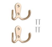 Yesmin 2 Pcs Double Prong Robe Hooks, Dual Coat Hooks Wall Mounted Hanging Clothes for Bathroom Bedroom Door Wall Retro Metal Cloth Hanger Double Coat Hooks with 4 Screws (Rose Gold)