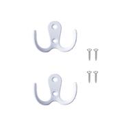 Yesmin 2 Pcs Double Prong Robe Hooks, Dual Coat Hooks Wall Mounted Hanging Clothes for Bathroom Bedroom Door Wall Retro Metal Cloth Hanger Double Coat Hooks with 4 Screws (White)