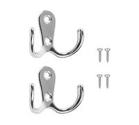 Yesmin 2 Pcs Double Prong Robe Hooks, Dual Coat Hooks Wall Mounted Hanging Clothes for Bathroom Bedroom Door Wall Retro Metal Cloth Hanger Double Coat Hooks with 4 Screws (Sliver)