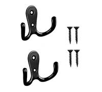 Yesmin 2 Pcs Double Prong Robe Hooks, Dual Coat Hooks Wall Mounted Hanging Clothes for Bathroom Bedroom Door Wall Retro Metal Cloth Hanger Double Coat Hooks with 4 Screws (Black)