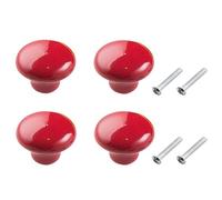 Yesmin 4 Pcs Colored Ceramic Drawer Handles,Cute Cabinet Handles,Wardrobe Door Single Hole,Bedroom,Living Room,Kitchen Furniture-Red