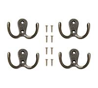 Yesmin 4 Pcs Double Prong Robe Hooks, Dual Coat Hooks Wall Mounted Hanging Clothes for Bathroom Bedroom Door Wall Retro Metal Cloth Hanger Double Coat Hooks with 8 Screws (Vintage)