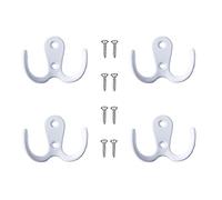 Yesmin 4 Pcs Double Prong Robe Hooks, Dual Coat Hooks Wall Mounted Hanging Clothes for Bathroom Bedroom Door Wall Retro Metal Cloth Hanger Double Coat Hooks with 8 Screws (White)