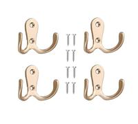 Yesmin 4 Pcs Double Prong Robe Hooks, Dual Coat Hooks Wall Mounted Hanging Clothes for Bathroom Bedroom Door Wall Retro Metal Cloth Hanger Double Coat Hooks with 8 Screws (Rose Gold)
