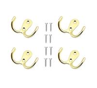 Yesmin 4 Pcs Double Prong Robe Hooks, Dual Coat Hooks Wall Mounted Hanging Clothes for Bathroom Bedroom Door Wall Retro Metal Cloth Hanger Double Coat Hooks with 8 Screws (Gold)