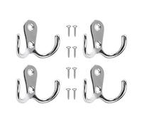 Yesmin 4 Pcs Double Prong Robe Hooks, Dual Coat Hooks Wall Mounted Hanging Clothes for Bathroom Bedroom Door Wall Retro Metal Cloth Hanger Double Coat Hooks with 8 Screws (Sliver)