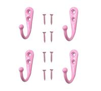 Yesmin 4 PCS Wall Mounted Hooks,Coat Hooks Retro Door Robe Hook for Hanging Towel Clothes Hat Key Single Metal Hook Cloth Hanger for in Bedroom Bathroom Kitchen Cupboard (with 8 Pcs Screws)-Pink