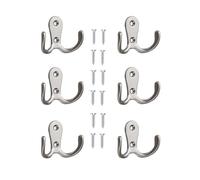 Yesmin 6 Pcs Double Prong Robe Hooks, Dual Coat Hooks Wall Mounted Hanging Clothes for Bathroom Bedroom Door Wall Retro Metal Cloth Hanger Double Coat Hooks with 8 Screws-Matte Silver