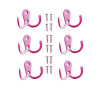 Yesmin 6 Pcs Double Prong Robe Hooks, Dual Coat Hooks Wall Mounted Hanging Clothes for Bathroom Bedroom Door Wall Retro Metal Cloth Hanger Double Coat Hooks with 8 Screws-Pink