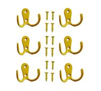 Yesmin 6 Pcs Double Prong Robe Hooks, Dual Coat Hooks Wall Mounted Hanging Clothes for Bathroom Bedroom Door Wall Retro Metal Cloth Hanger Double Coat Hooks with 8 Screws-Yellow