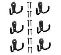 Yesmin 6 Pcs Double Prong Robe Hooks, Dual Coat Hooks Wall Mounted Hanging Clothes for Bathroom Bedroom Door Wall Retro Metal Cloth Hanger Double Coat Hooks with 8 Screws-Black