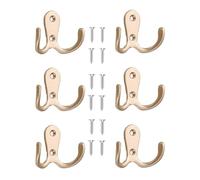 Yesmin 6 Pcs Double Prong Robe Hooks, Dual Coat Hooks Wall Mounted Hanging Clothes for Bathroom Bedroom Door Wall Retro Metal Cloth Hanger Double Coat Hooks with 8 Screws-Rose Gold