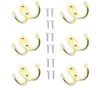 Yesmin 6 Pcs Double Prong Robe Hooks, Dual Coat Hooks Wall Mounted Hanging Clothes for Bathroom Bedroom Door Wall Retro Metal Cloth Hanger Double Coat Hooks with 8 Screws-Gold