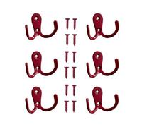 Yesmin 6 Pcs Double Prong Robe Hooks, Dual Coat Hooks Wall Mounted Hanging Clothes for Bathroom Bedroom Door Wall Retro Metal Cloth Hanger Double Coat Hooks with 8 Screws-Red