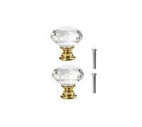 Yesmin Crystal Door Knobs,2 Pcs 20MM Crystal Drawer Carbinet Door Handle Puller with Screws for Home Kitchen Office Drawer Cupboard Closet-Golden