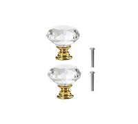Yesmin Crystal Door Knobs,2 Pcs 25MM Crystal Drawer Carbinet Door Handle Puller with Screws for Home Kitchen Office Drawer Cupboard Closet-Golden