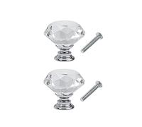 Yesmin Crystal Door Knobs,2 Pcs 30MM Crystal Drawer Carbinet Door Handle Puller with Screws for Home Kitchen Office Drawer Cupboard Closet-Silvery