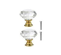 Yesmin Crystal Door Knobs,2 Pcs 40MM Crystal Drawer Carbinet Door Handle Puller with Screws for Home Kitchen Office Drawer Cupboard Closet-Golden