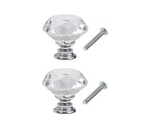Yesmin Crystal Door Knobs,2 Pcs 40MM Crystal Drawer Carbinet Door Handle Puller with Screws for Home Kitchen Office Drawer Cupboard Closet-Silvery