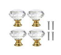 Yesmin Crystal Door Knobs,4 Pcs 30MM Crystal Drawer Carbinet Door Handle Puller with Screws for Home Kitchen Office Drawer Cupboard Closet(Gold)