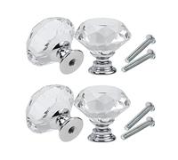 Yesmin Crystal Door Knobs,4 Pcs 30MM Crystal Drawer Carbinet Door Handle Puller with Screws for Home Kitchen Office Drawer Cupboard Closet(Silver)