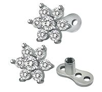 YESMOO 14g Flower Cubic Zirconia Dermal Anchor Tops and base Surgical Steel Microdermals Body Piercings (White)