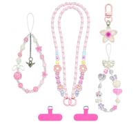 YesMvpMvp 6Pcs Phone Charms with Rhinestone Bow, Beaded Bracelet Style, Kawaii, Type-C, for Wallet, Bag, Camera, Airpods, L, Metal, No Gemstone
