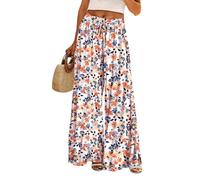 YESNO Wide Leg Trousers for Women Elastic High Waist Floral Casual Cotton Trousers Summer Boho Palazzo Lounge Pants 2XL PP0UK CR377