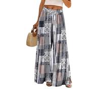 YESNO Wide Leg Trousers for Women Elastic High Waist Floral Casual Cotton Trousers Summer Boho Palazzo Lounge Pants 2XL PP0UK CR260