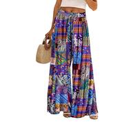 YESNO Wide Leg Trousers for Women Elastic High Waist Floral Casual Cotton Trousers Summer Boho Palazzo Lounge Pants M PP0UK P002B