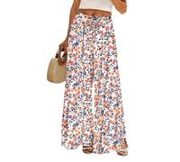 YESNO Wide Leg Trousers for Women Elastic High Waist Floral Casual Cotton Trousers Summer Boho Palazzo Lounge Pants L PPRUK CR377