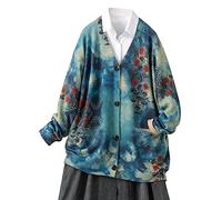 YESNO Women Cardigans Knitted Graphic Long Sleeve Jumpers V-Neck Button Sweaters Tops with Pockets 3XL S01TYP3UK CR135