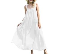 YESNO Women Dress Summer Casual Maxi Plus Size Dress Ladies Boho Floral Square Neck Long Dresses Wide Pockets S E96 UK White