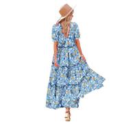YESNO Women Summer Dress Causal Short Sleeve Floral Maxi Dress with Pockets L ETXUK CR415