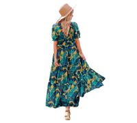 YESNO Women Summer Dress Causal Short Sleeve Floral Maxi Dress with Pockets L ETXUK CR438