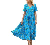 YESNO Women Summer V Neck Short Sleeve Maxi Casual Floral Dresses EVFUK | Soft cozy fabric available in solid and printed designs, great for summer, autumn, shopping, travel & lounge time