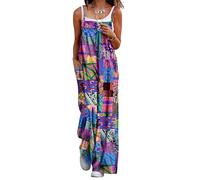 YESNO Women's Ladies Dungarees Summer Boho Floral Printed Overalls Cotton Baggy Jumpsuits with Pockets M PZZCRUK P002B