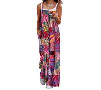 YESNO Women's Ladies Dungarees Summer Boho Floral Printed Overalls Cotton Baggy Jumpsuits with Pockets M PZZCRUK P002R