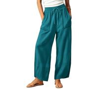 YESNO Women's Summer Casual Cropped Palazzo Wide Leg Trousers PHBUK | Elastic high waist, soft lightweight cotton, large pockets, tulip hem. Comfortable for beach, shopping & everyday casual wear