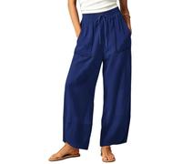 YESNO Women's Summer Casual Cropped Palazzo Wide Leg Trousers PHBUK | Elastic high waist, soft lightweight cotton, large pockets, tulip hem. Comfortable for beach, shopping & everyday casual wear