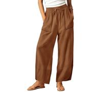 YESNO Women's Summer Casual Cropped Palazzo Wide Leg Trousers PHBUK | Elastic high waist, soft lightweight cotton, large pockets, tulip hem. Comfortable for beach, shopping & everyday casual wear