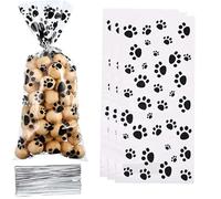 YESON Cat Claw Dog Claw Mark Print Clear Cellophane Treat Bags Cello Cookie Candy Plastic Bag, Black 5.2×11.2 inch Bags，Pack of 50