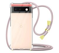 YESPURE Crossbody Case for Google Pixel 6 6.4 inch,Clear Transparent TPU Soft Shockproof Phone Cover for Google Pixel 6 with Neck Cord Lanyard Strap - Rose Gold