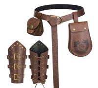 YESSA 4PCS Renaissance Accessories,Viking Renaissance Belt Pouch Coin Purse Leather Bracers,Medieval Phone Waist Bag Ren Faire Accessories Costumes for Halloween Cosplay LARP,Brown