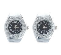Yessetry 2X Crystal Quartz Ring Alloy Unisex Black Watch
