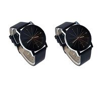 Yessetry 2X Unique Mens Quartz Round Dial Case Clock PU Leather Band Wrist Watch Black