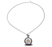 Yessetry Retro Black Flower Hollow Mechanical Pocket Watch for Mens Steel Steampunk Unique Womens Mens Chain