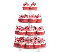 YestBuy 4 Tier Round Acrylic Cupcake Stand with Base, Premium Cupcake Holder, Acrylic Cupcake Tower Display Cady Bar Party Décor - Display for Pastry (4" Between 2 Layers with Base)
