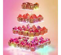 YestBuy Colorful LED Light Acrylic Cupcake Stand with 4 Tier Display for Pastry - Ideal for Weddings and Birthdays