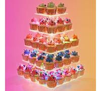 YestBuy Cupcake Stand - 5 Tier Premium Cupcake Holder - Acrylic Cupcake Tower Display - Cady Bar Party Décor - Acrylic Display for Pastry + LED Light String - Ideal for Weddings, Birthday (Colorful)
